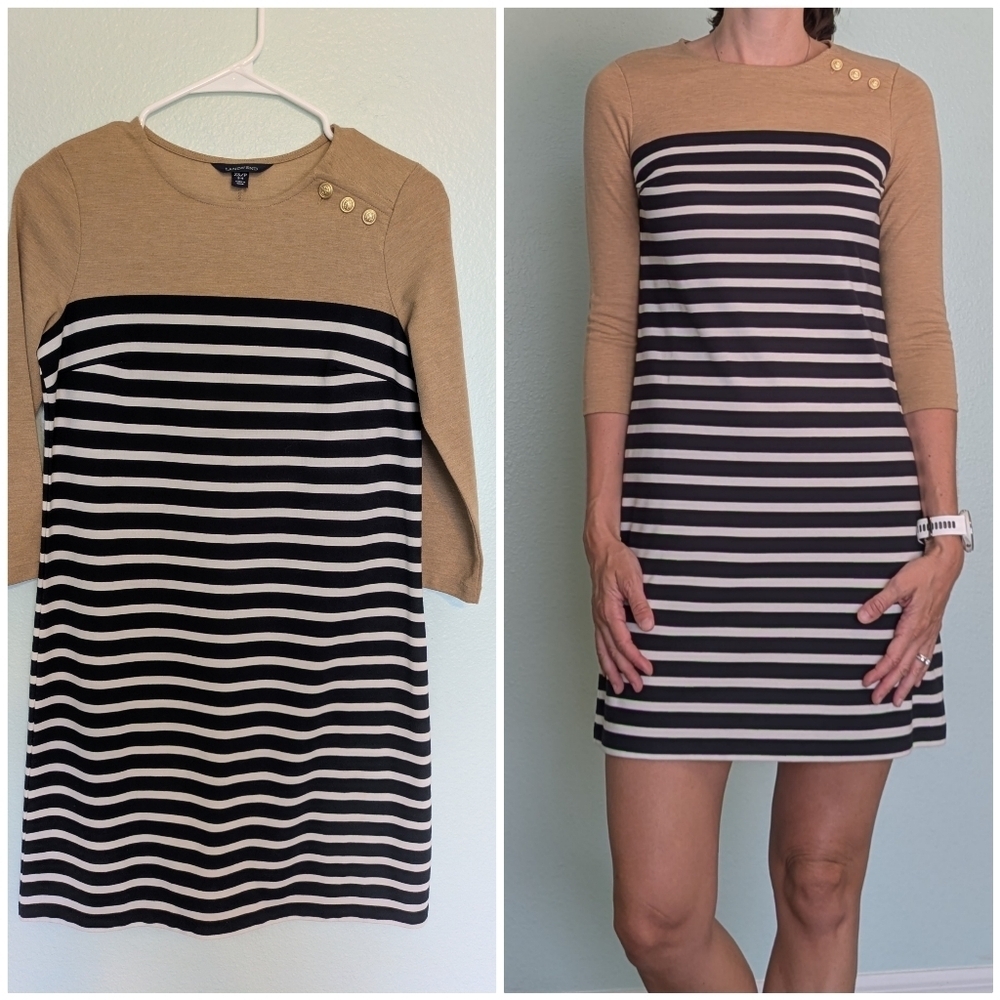 Lands End Striped Tan and Black Dress